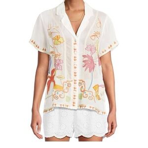 Johnny Was White Floral Embroidered Shirt